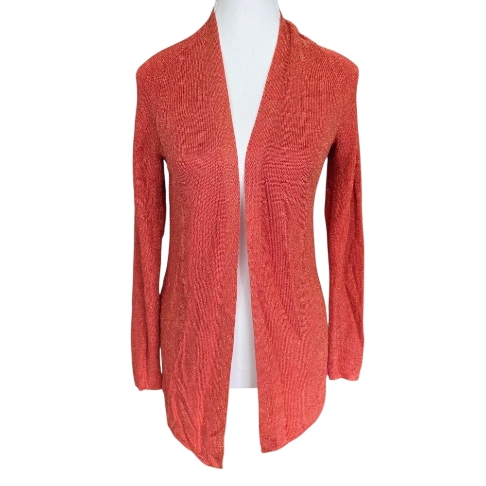 NWT Ann Taylor Orange Shimmer Long Sleeve Cardigan Size XSP
